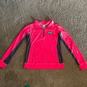 Pink Victoria Secret long sleeve hot pink/gray 1/4 zip front top Ladies Sz M